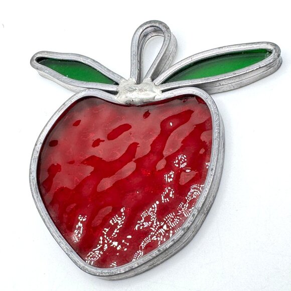 Mid-Century Modern Stained Dimpled Glass Strawberry Suncatcher Ornament Vtg - Picture 3 of 5